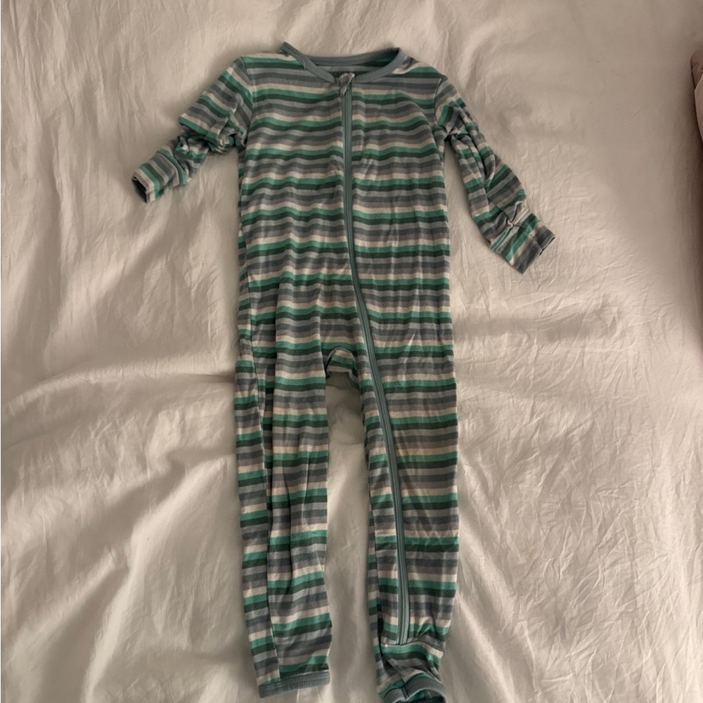 Striped Green and Gray Kids One Piece